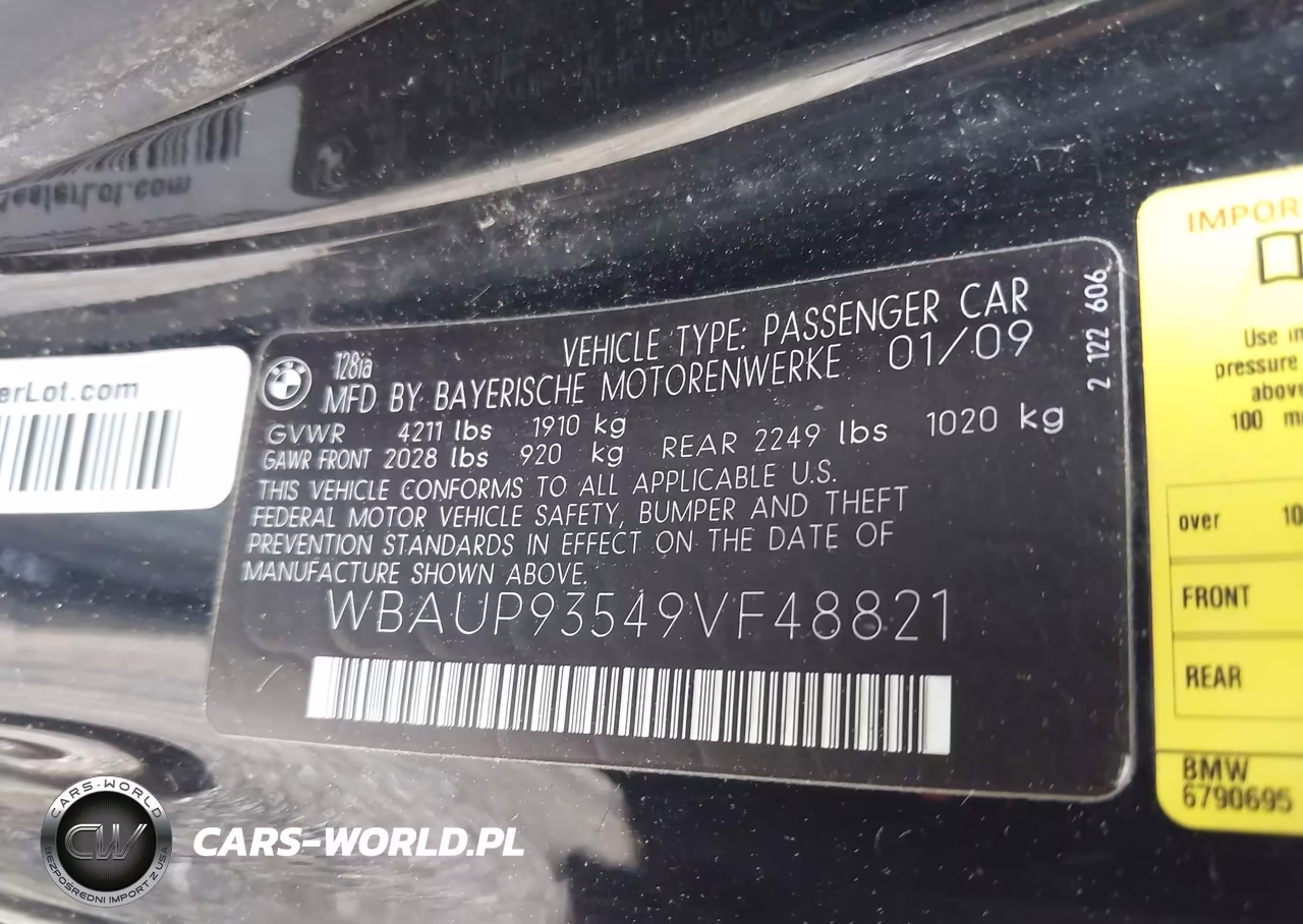 2009 BMW 128I VIN:WBAUP93549VF48821 - 9