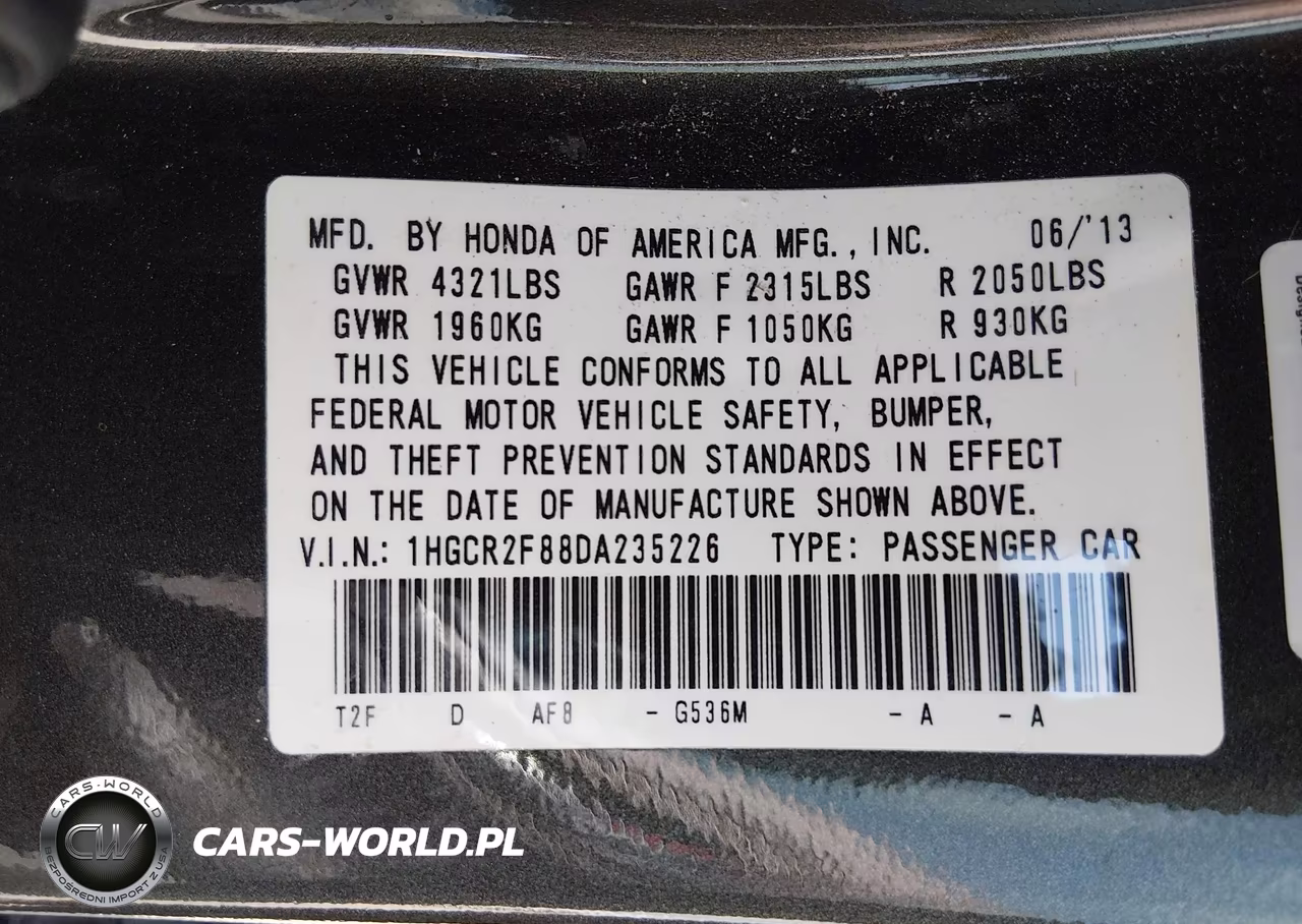 2013 Honda Accord Ex-L VIN:1HGCR2F88DA235226 - 9