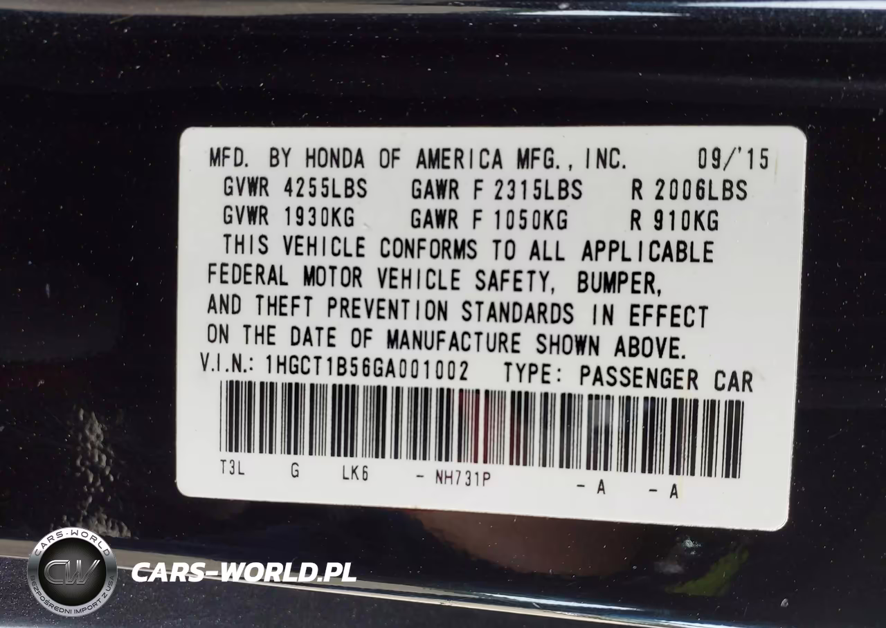 2016 Honda Accord Ex VIN:1HGCT1B56GA001002 - 9