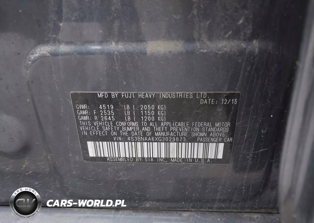 2016 Subaru Legacy 2.5I VIN:4S3BNAA6XG3029873 - 9