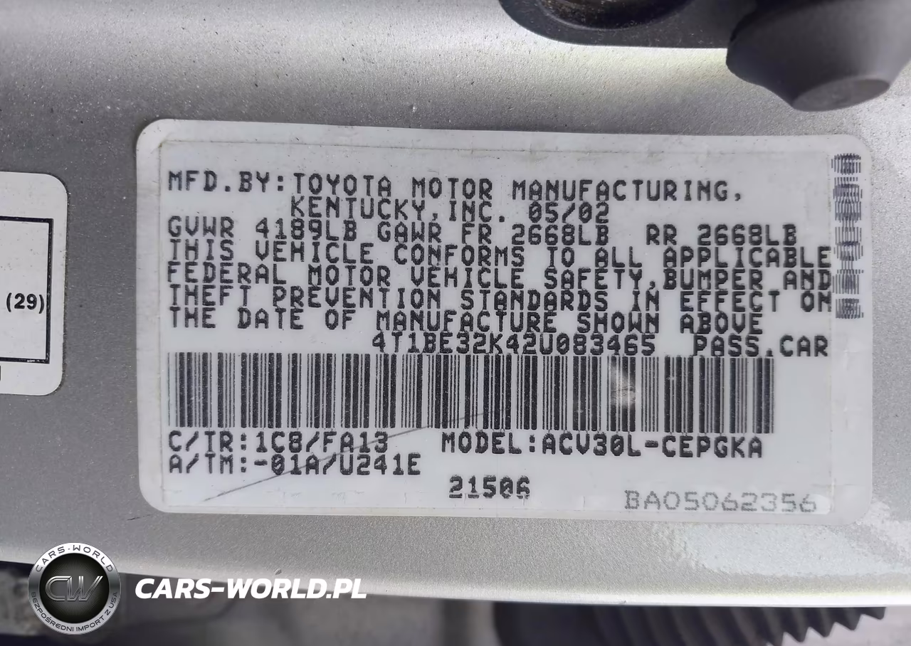 2002 Toyota Camry VIN:4T1BE32K42U083465 - 9