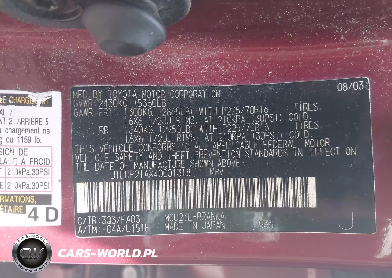 2004 Toyota Highlander V6 VIN:JTEDP21AX40001318 - 9