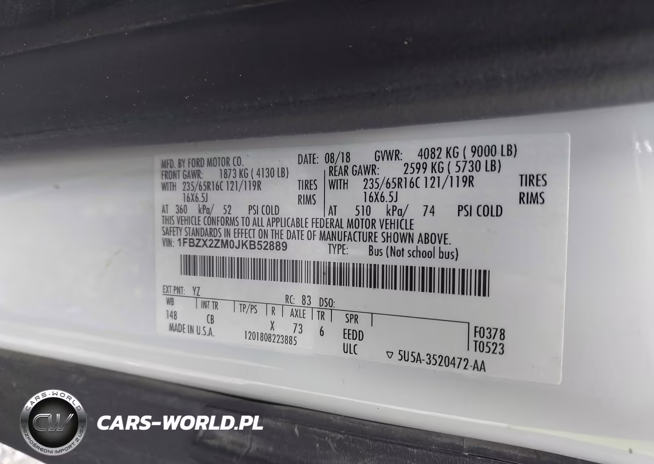 2018 Ford Transit-350 VIN:1FBZX2ZM0JKB52889 - 9