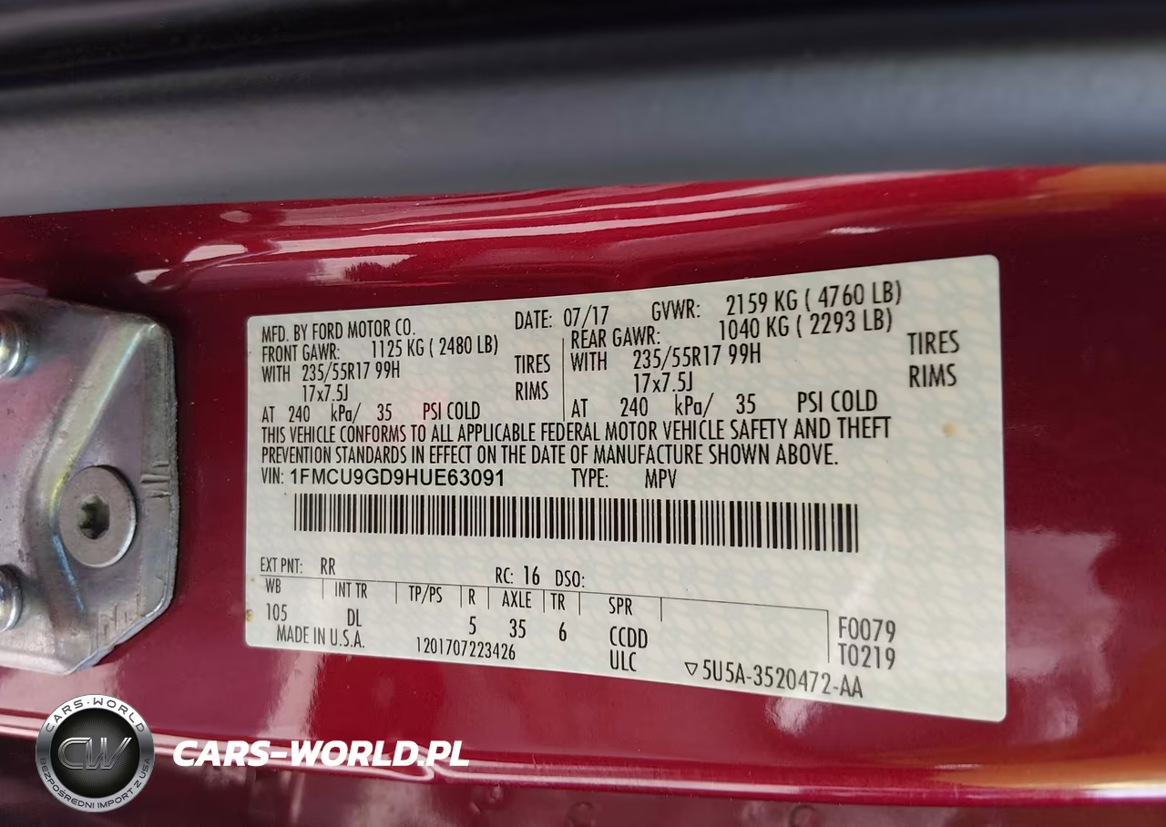2017 Ford Escape Se VIN:1FMCU9GD9HUE63091 - 9