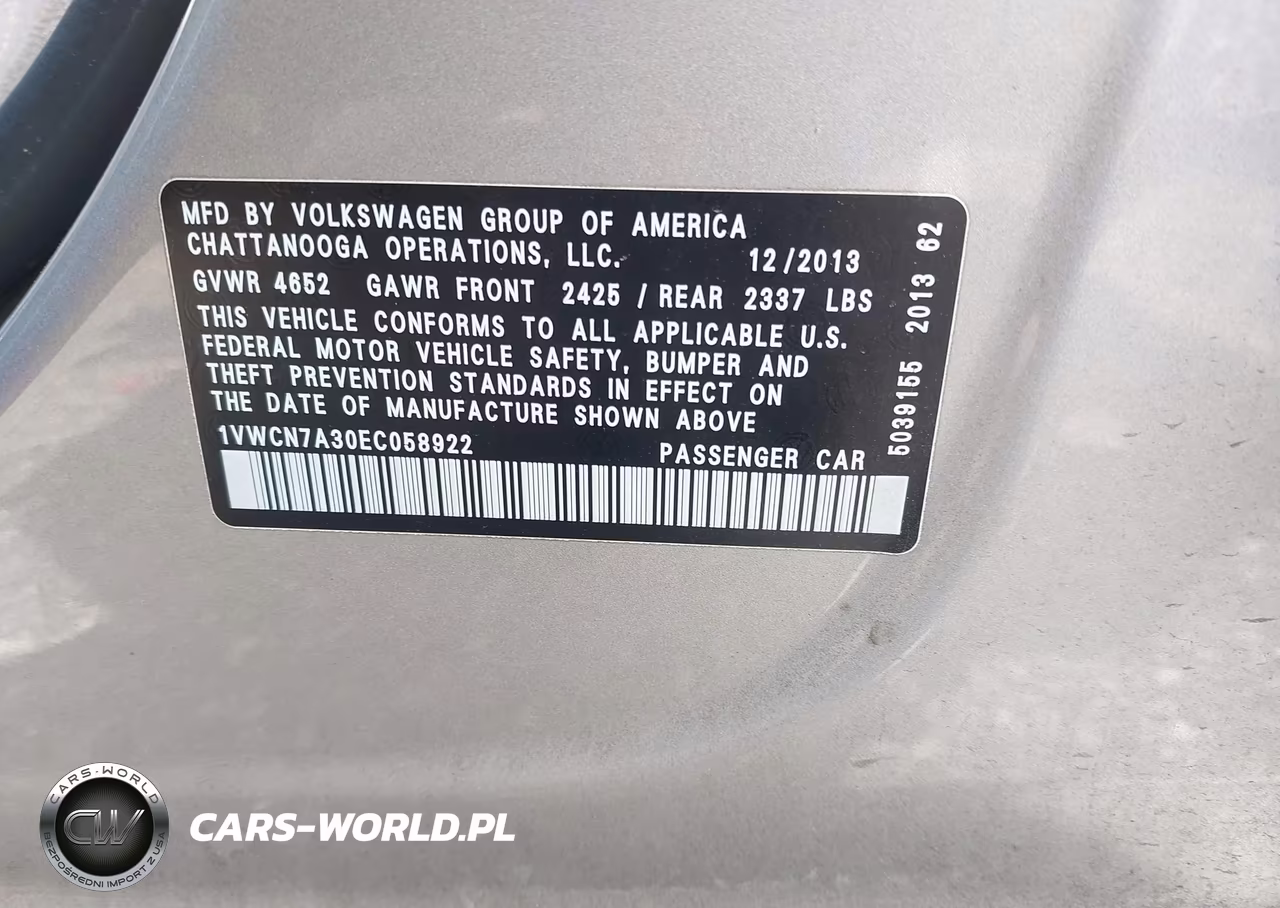 2014 Volkswagen Passat 2.0L Tdi Sel Premium VIN:1VWCN7A30EC058922 - 9