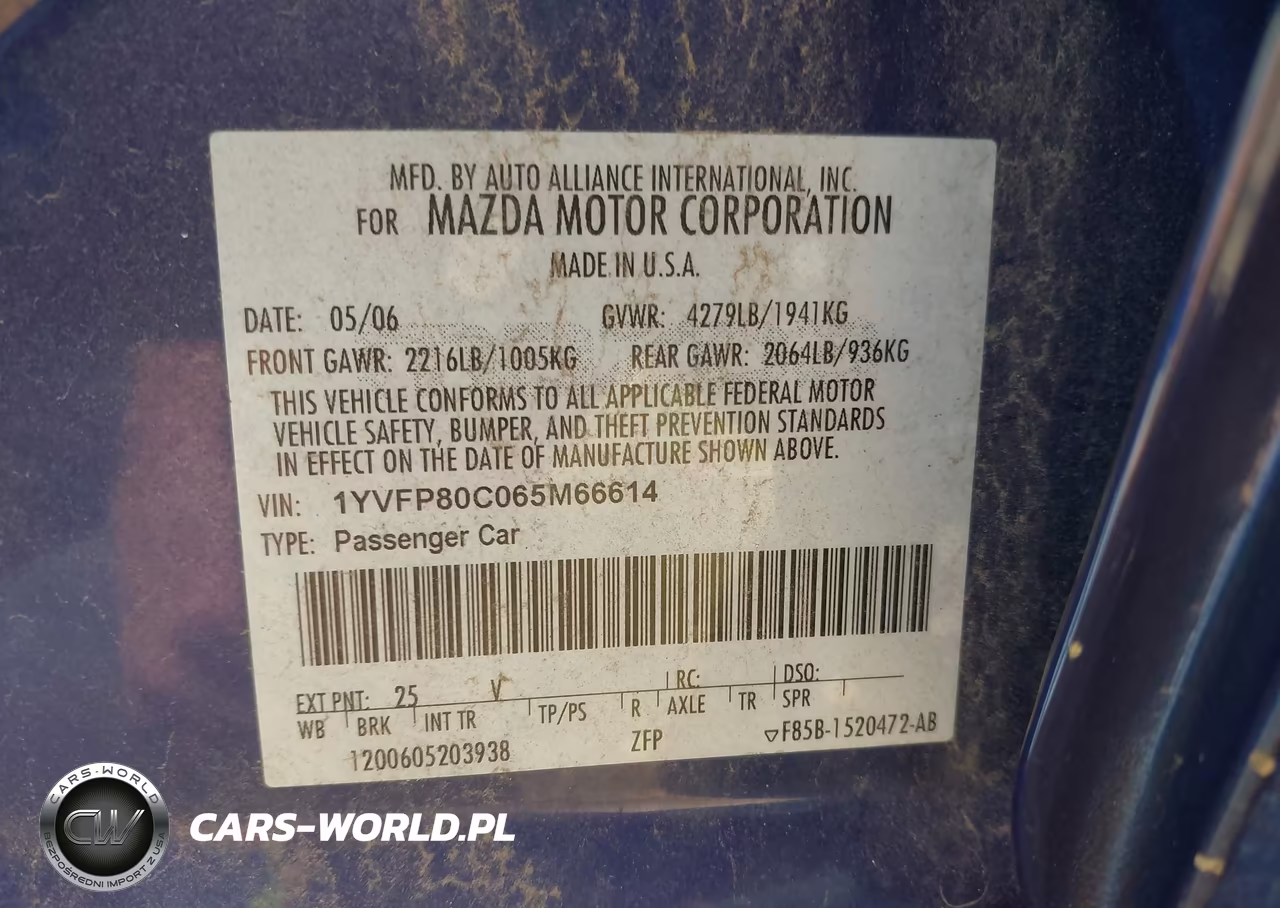 2006 Mazda Mazda6 I VIN:1YVFP80C065M66614 - 9