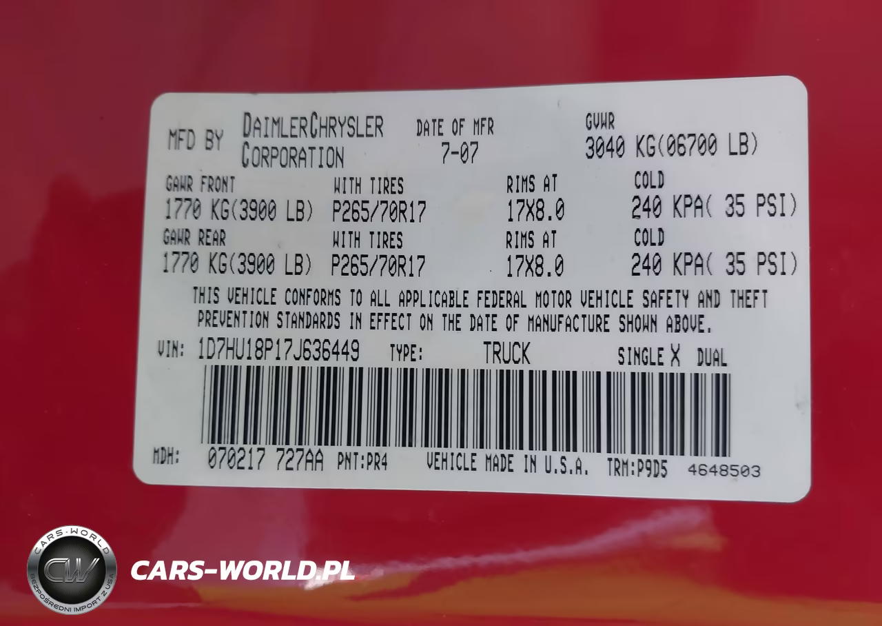 2007 Dodge Ram 1500 St VIN:1D7HU18P17J636449 - 9