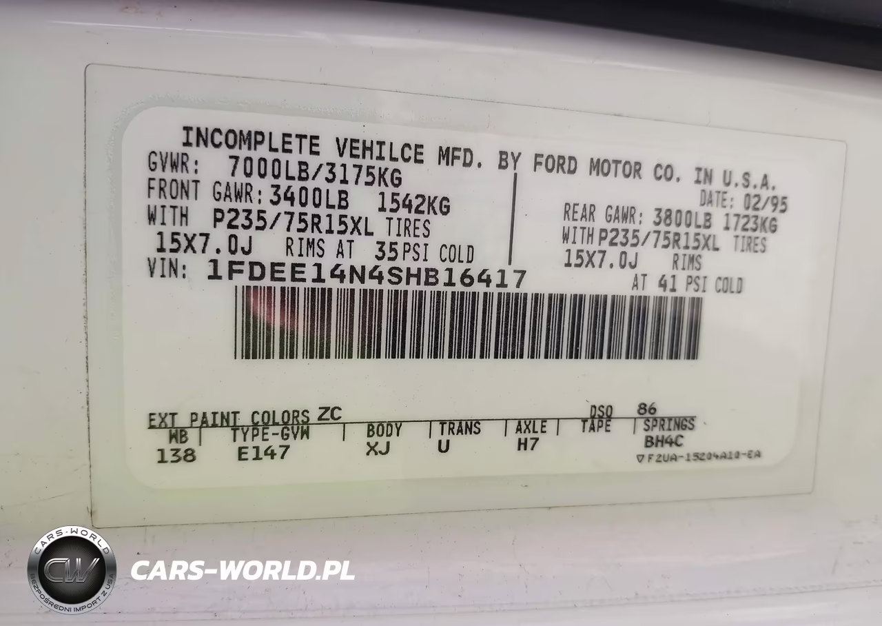 1995 Ford Econoline E150 Van VIN:1FDEE14N4SHB16417 - 9
