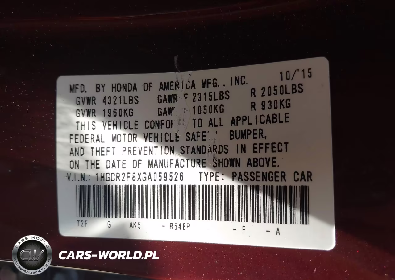 2016 Honda Accord Ex-L VIN:1HGCR2F8XGA059526 - 9