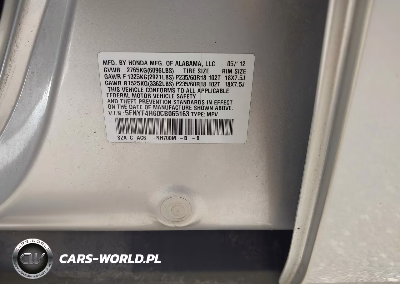 2012 Honda Pilot Ex-L VIN:5FNYF4H60CB065163 - 9