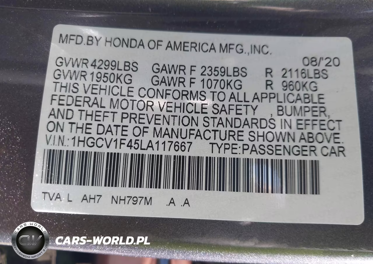 2020 Honda Accord Ex VIN:1HGCV1F45LA117667 - 9