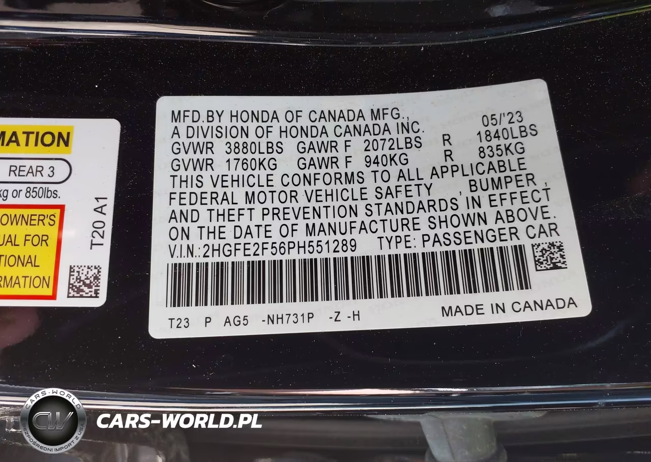 2023 Honda Civic Sport VIN:2HGFE2F56PH551289 - 9