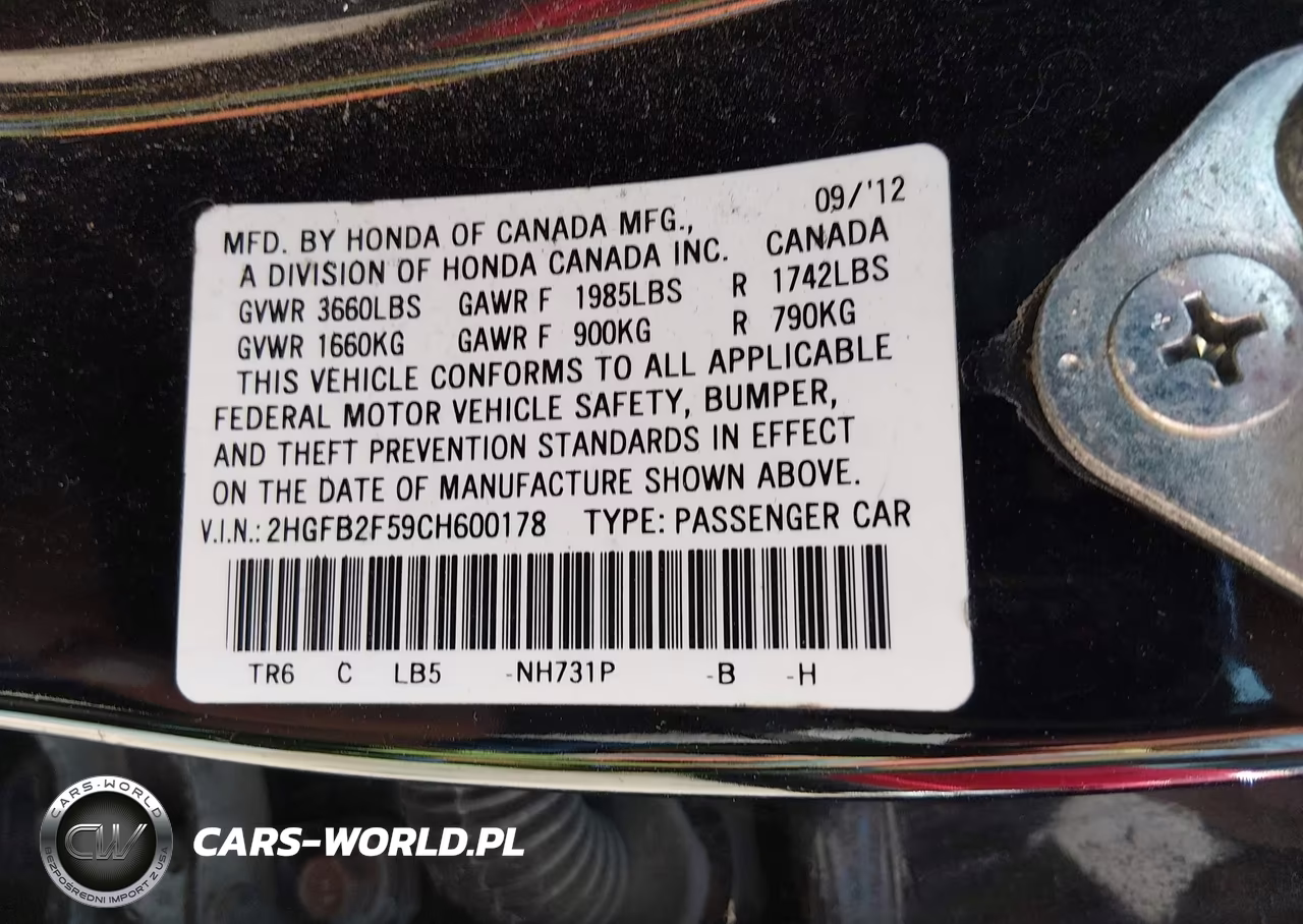 2012 Honda Civic Lx VIN:2HGFB2F59CH600178 - 9