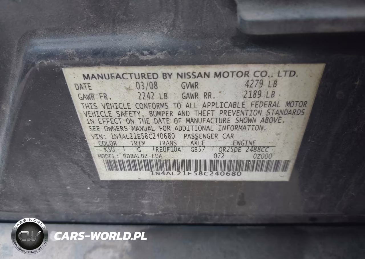 2008 Nissan Altima 2.5 S VIN:1N4AL21E58C240680 - 9