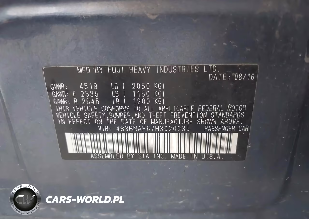 2017 Subaru Legacy 2.5I Premium VIN:4S3BNAF67H3020235 - 9