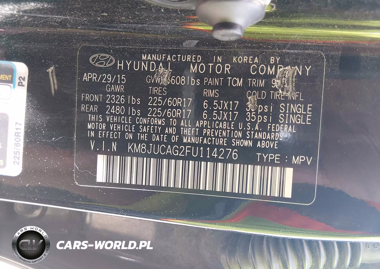 2015 Hyundai Tucson Se VIN:KM8JUCAG2FU114276 - 9