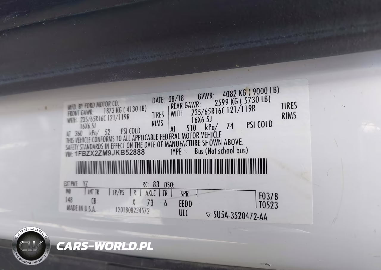 2018 Ford Transit-350 VIN:1FBZX2ZM9JKB52888 - 9