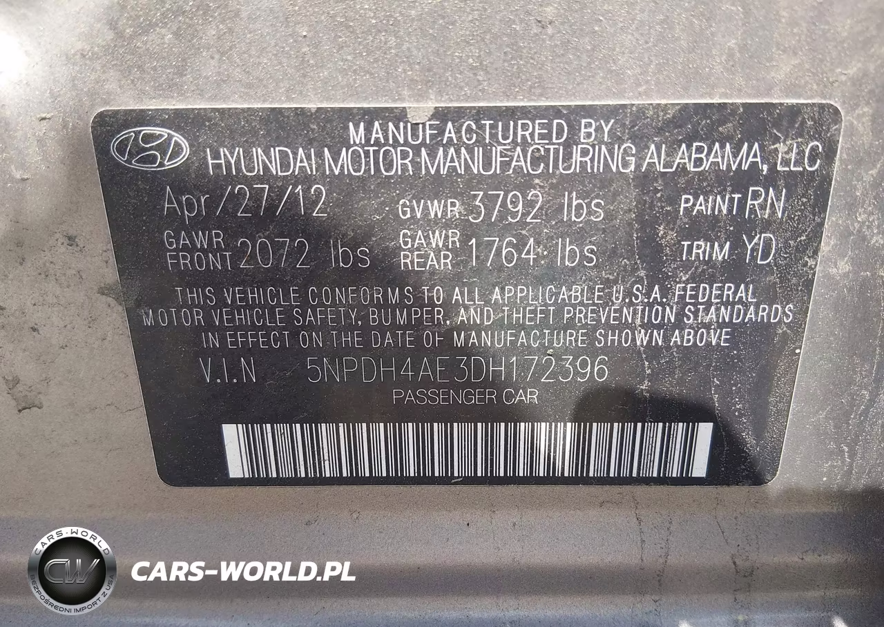 2013 Hyundai Elantra Gls VIN:5NPDH4AE3DH172396 - 9