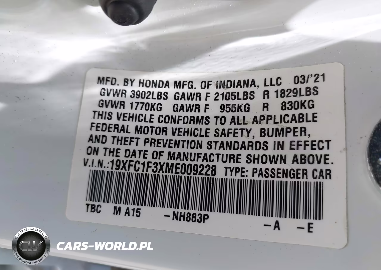 2021 Honda Civic Ex VIN:19XFC1F3XME009228 - 9