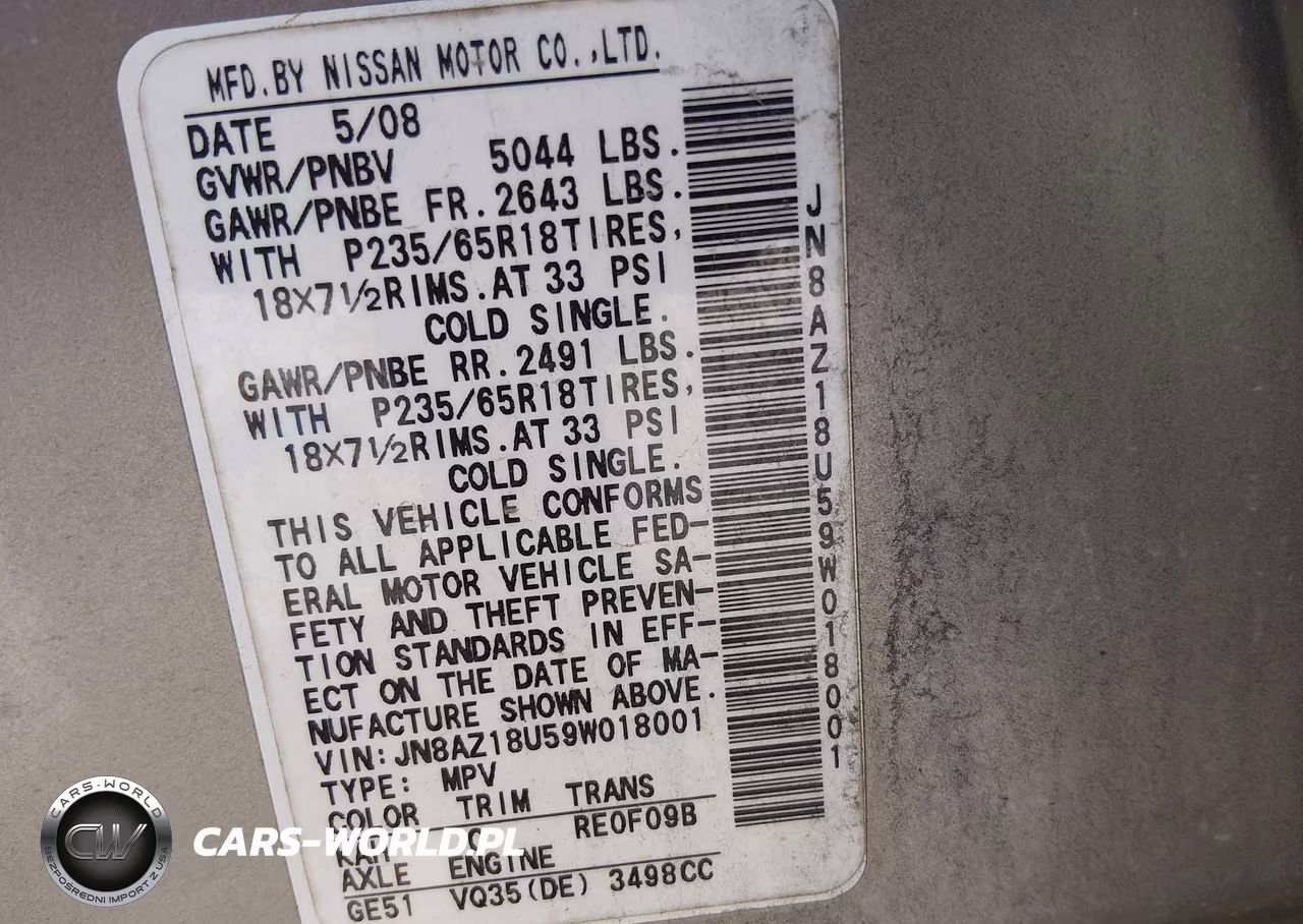 2009 Nissan Murano Sl VIN:JN8AZ18U59W018001 - 9