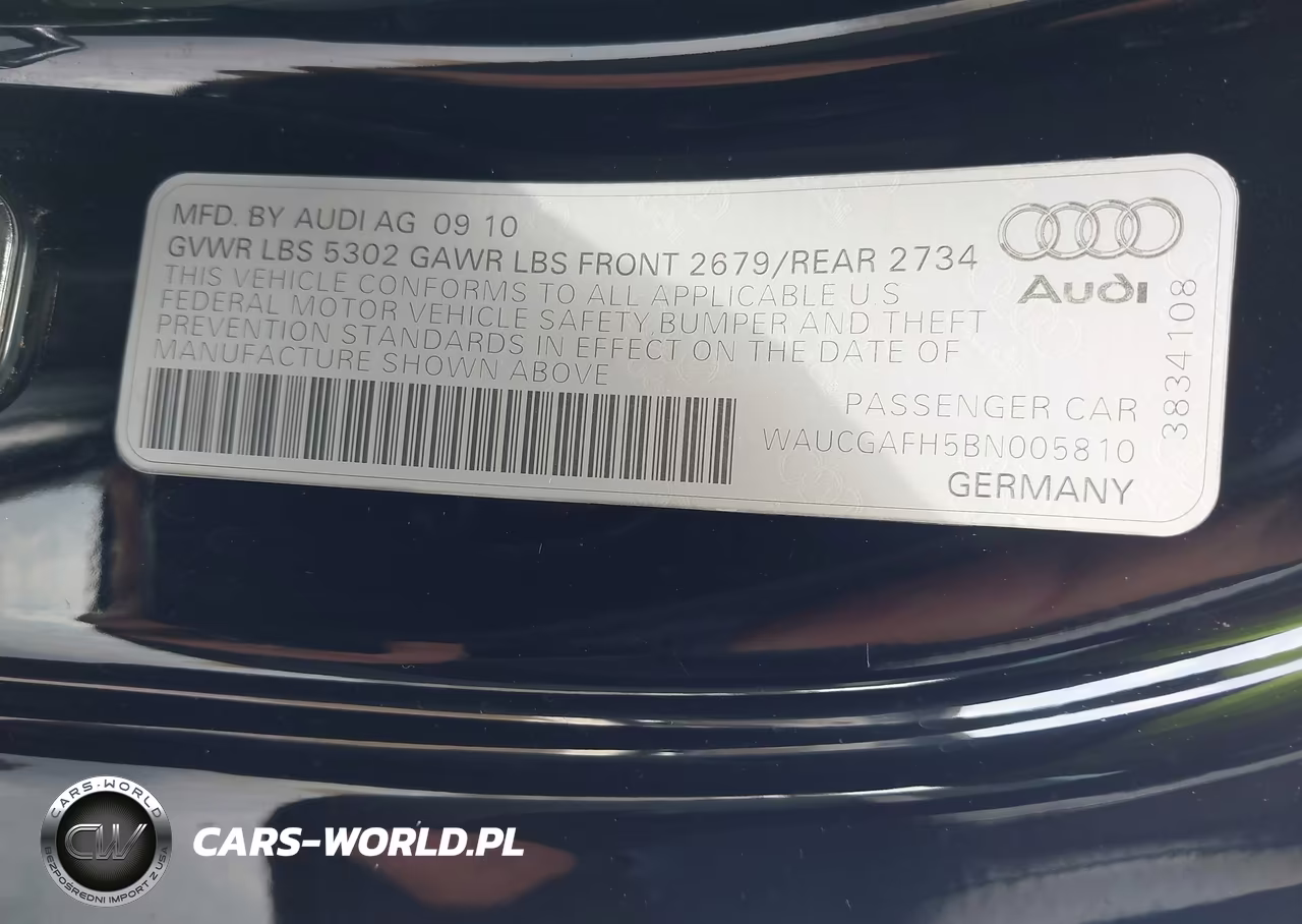 2011 AUDI S5 3.0 PREMIUM PLUS VIN:WAUCGAFH5BN005810 - 9