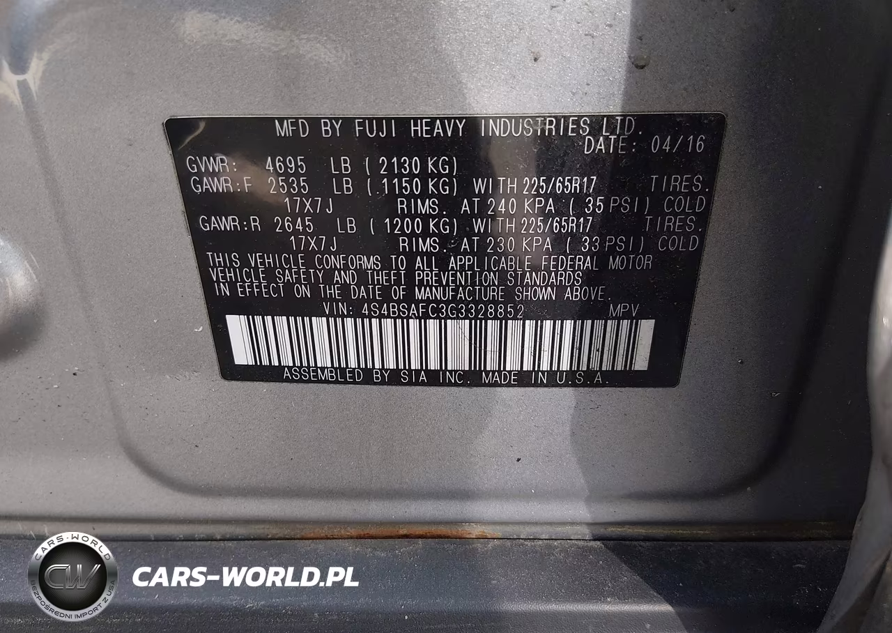 2016 Subaru Outback 2.5I Premium VIN:4S4BSAFC3G3328852 - 7