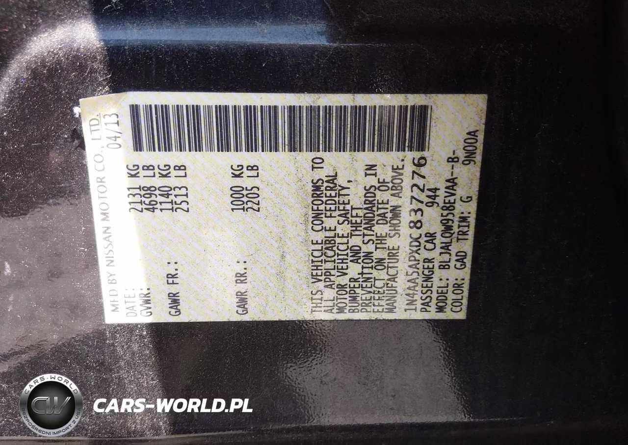 2013 Nissan Maxima 3.5 S VIN:1N4AA5APXDC837276 - 9