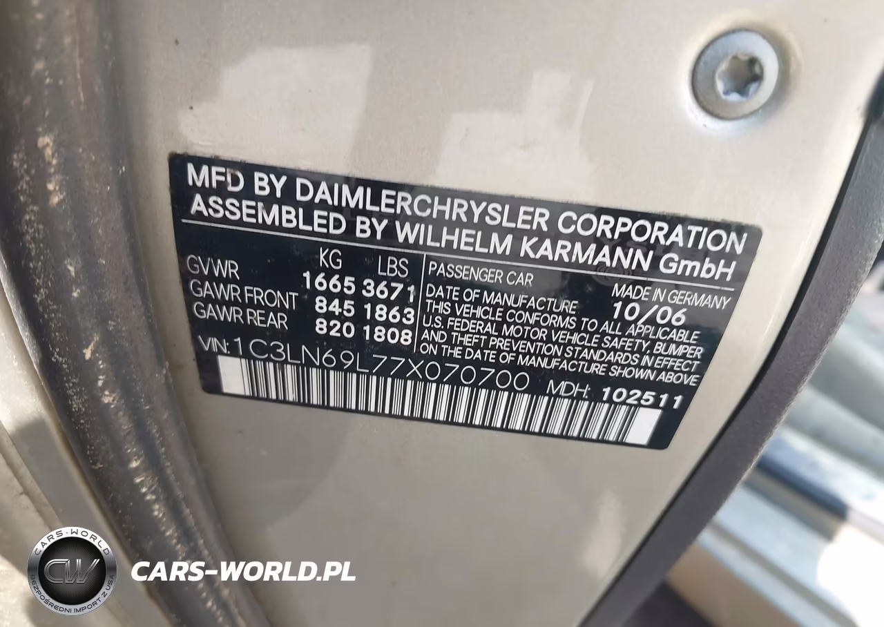 2007 Chrysler Crossfire Limited VIN:1C3LN69L77X070700 - 9