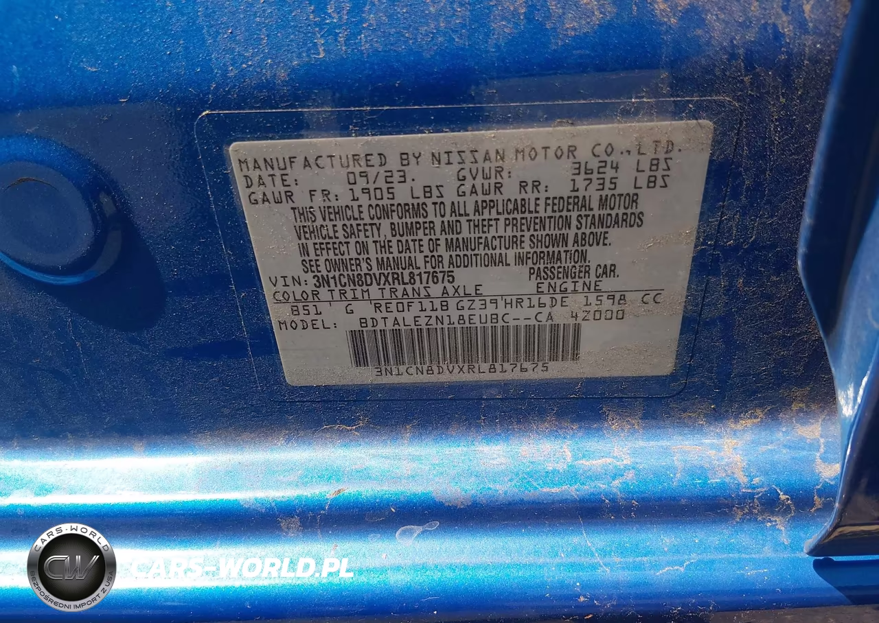 2024 Nissan Versa 1.6 S VIN:3N1CN8DVXRL817675 - 9