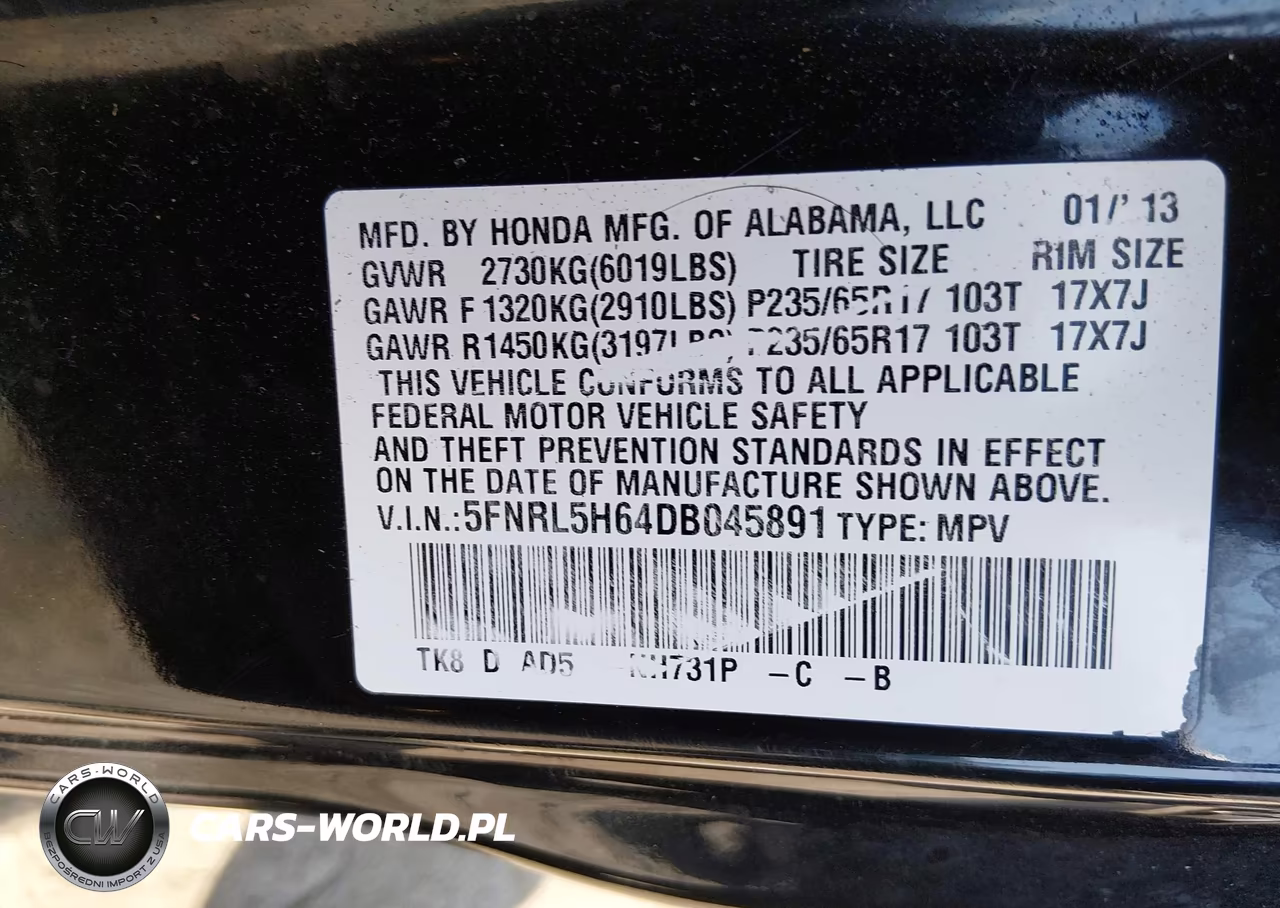 2013 Honda Odyssey Ex-L VIN:5FNRL5H64DB045891 - 9
