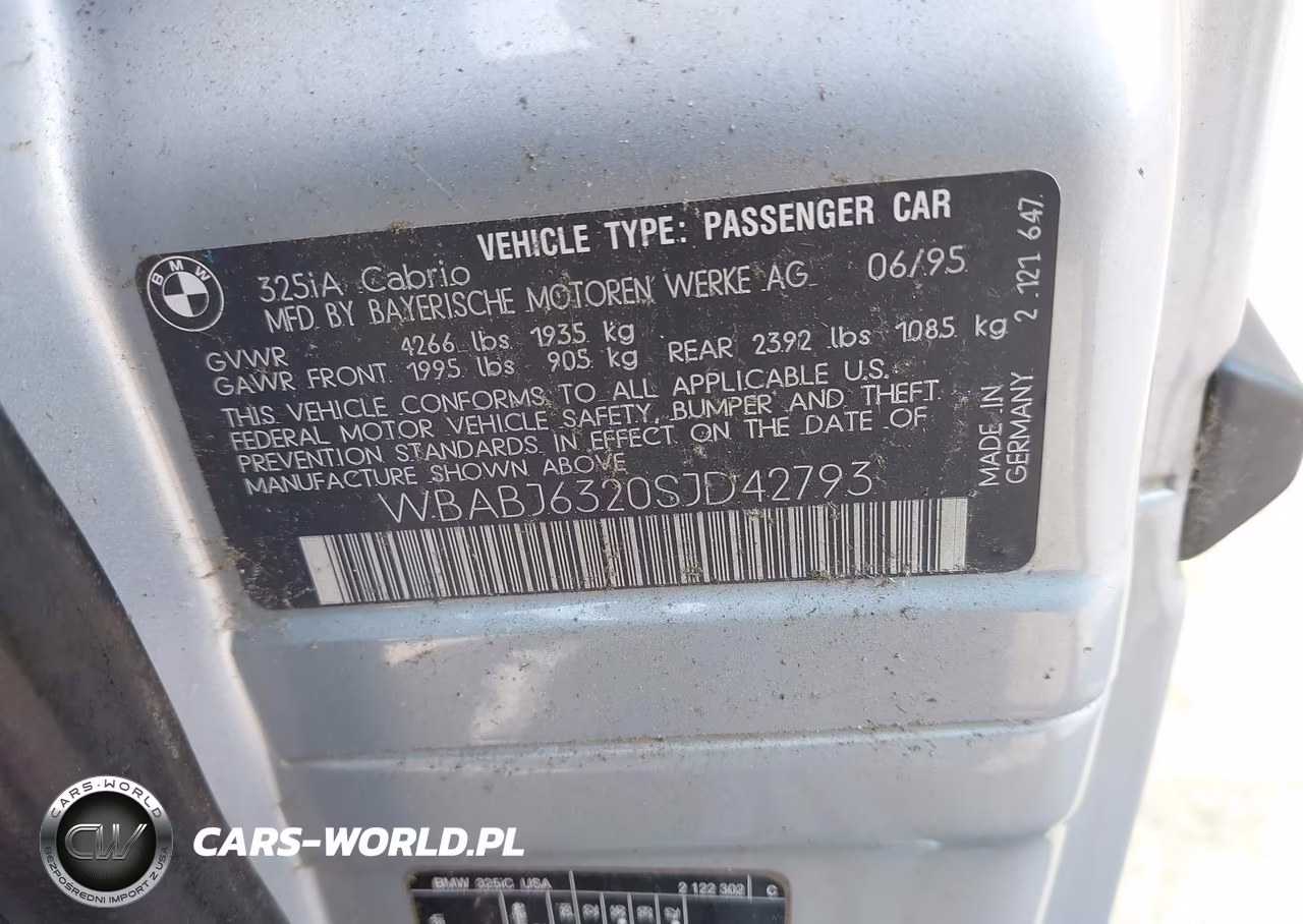 1995 BMW 325 Ic Automatic VIN:WBABJ6320SJD42793 - 9