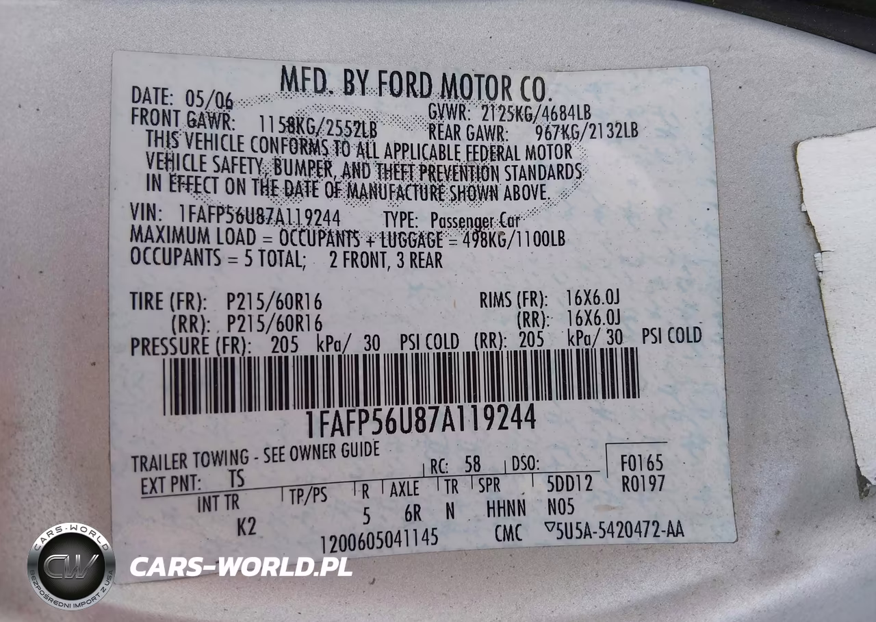 2007 Ford Taurus Sel VIN:1FAFP56U87A119244 - 9