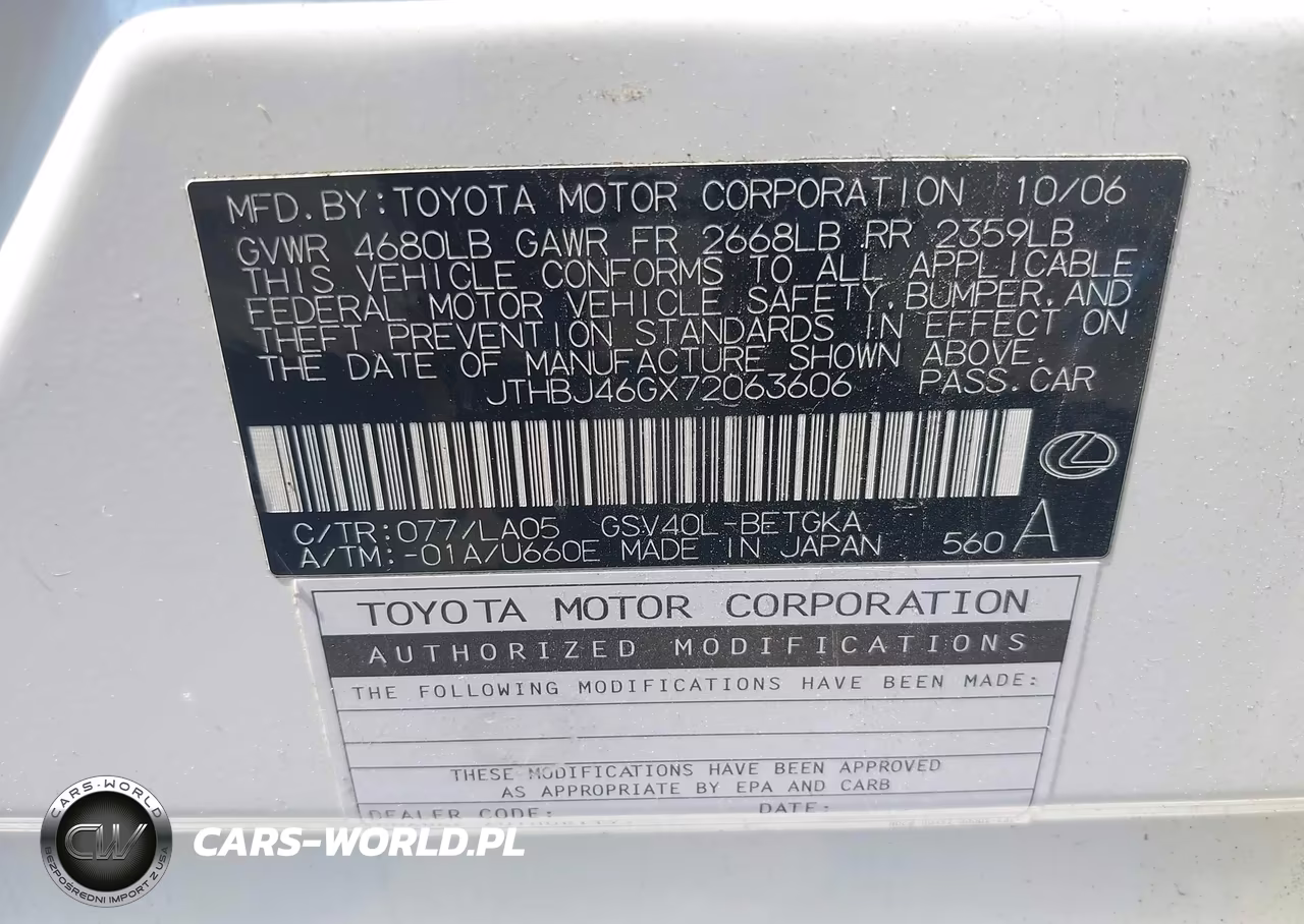 2007 Lexus Es 350 VIN:JTHBJ46GX72063606 - 9