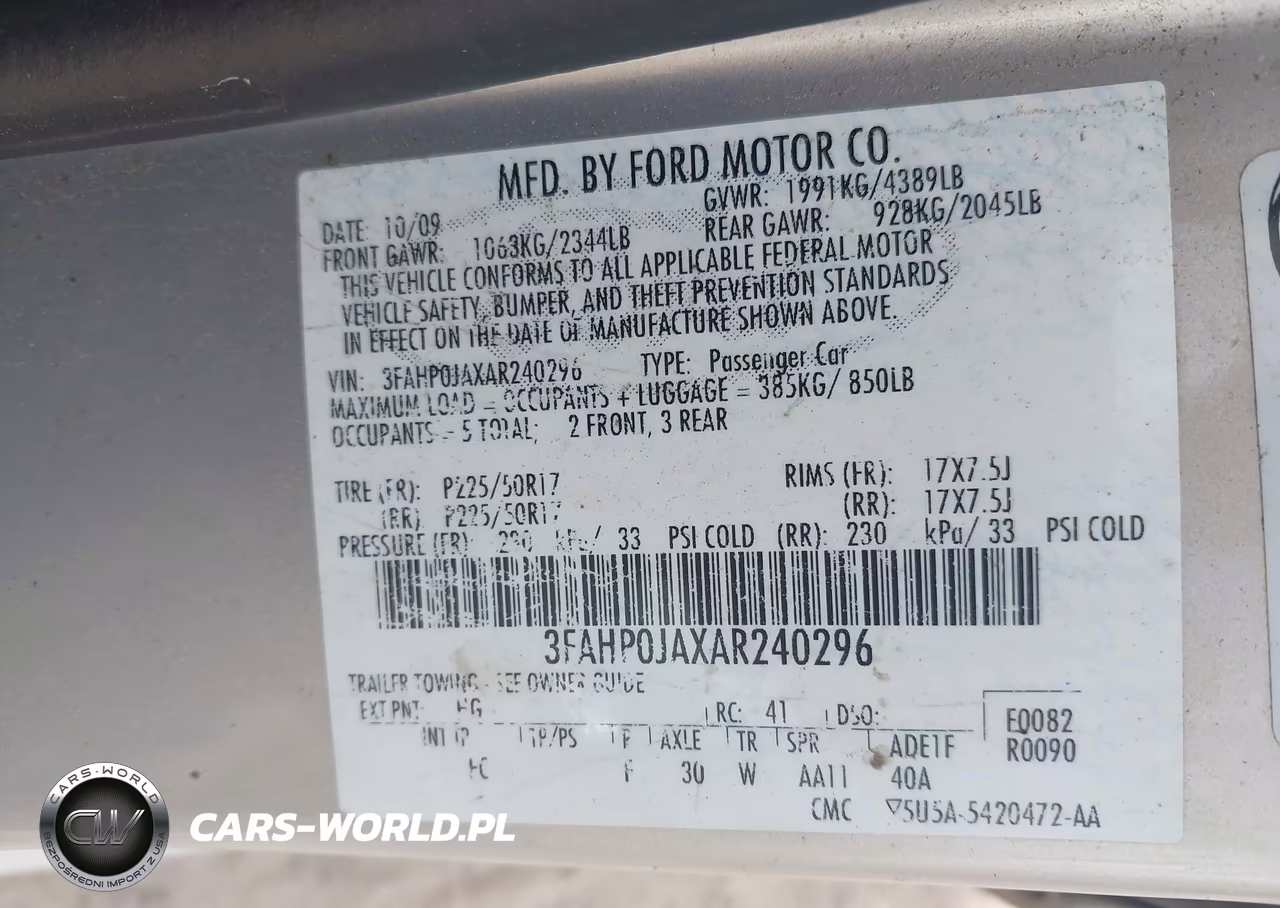 2010 Ford Fusion Sel VIN:3FAHP0JAXAR240296 - 9