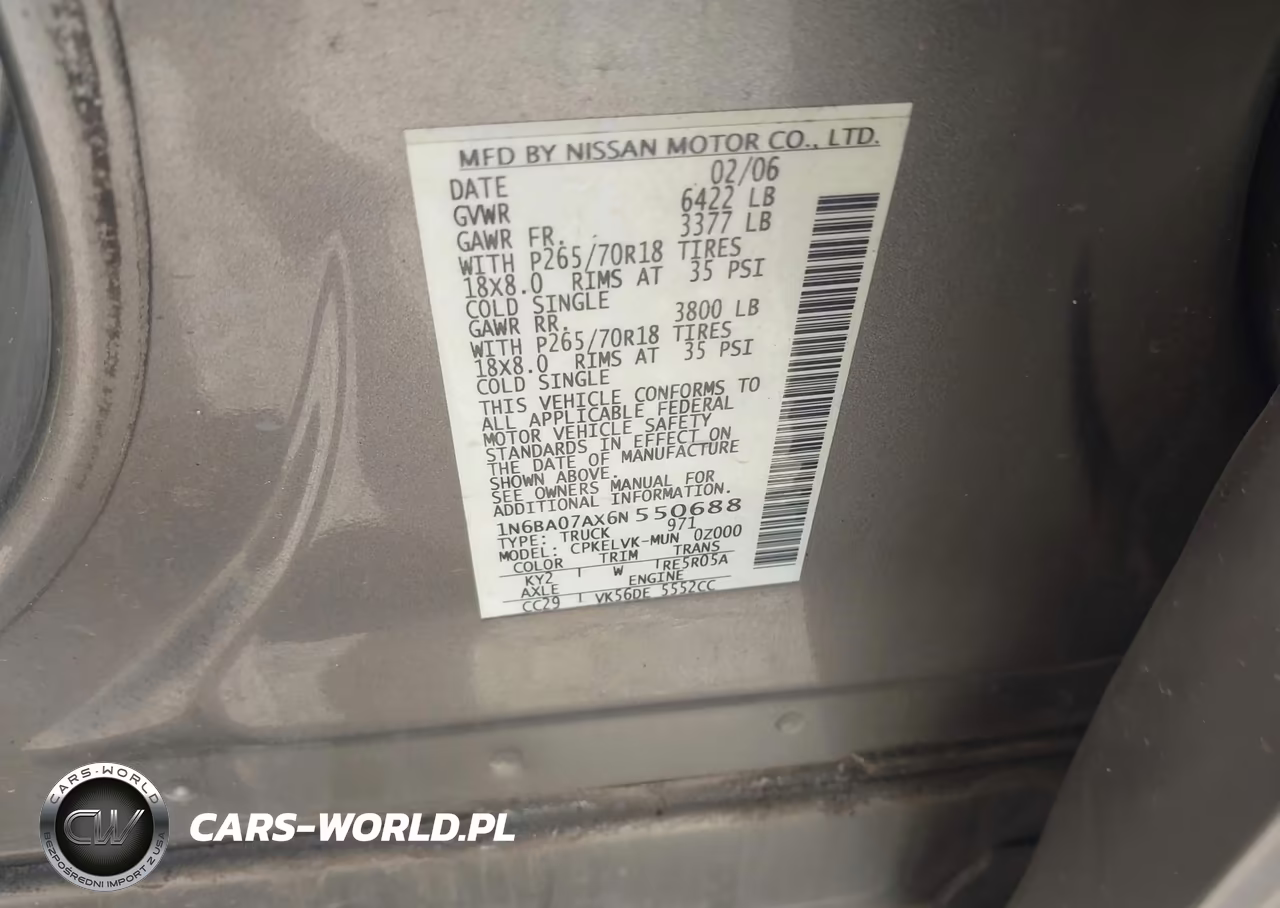 2006 Nissan Titan Le VIN:1N6BA07AX6N550688 - 9
