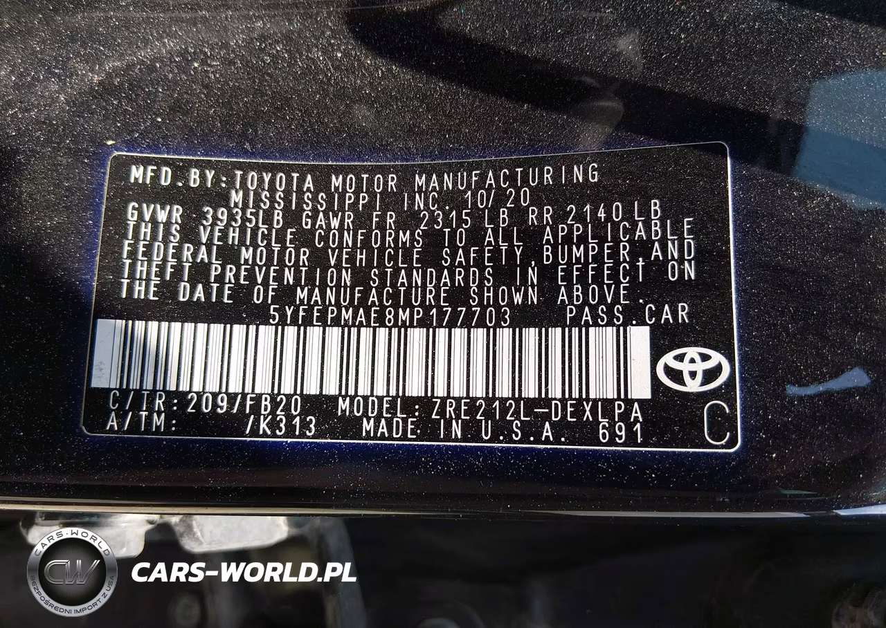 2021 Toyota Corolla Le VIN:5YFEPMAE8MP177703 - 9