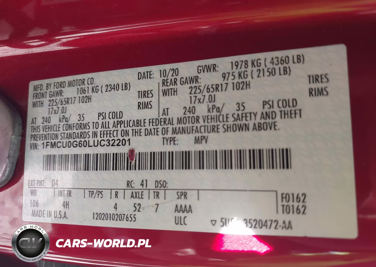 2020 Ford Escape Se VIN:1FMCU0G60LUC32201 - 9