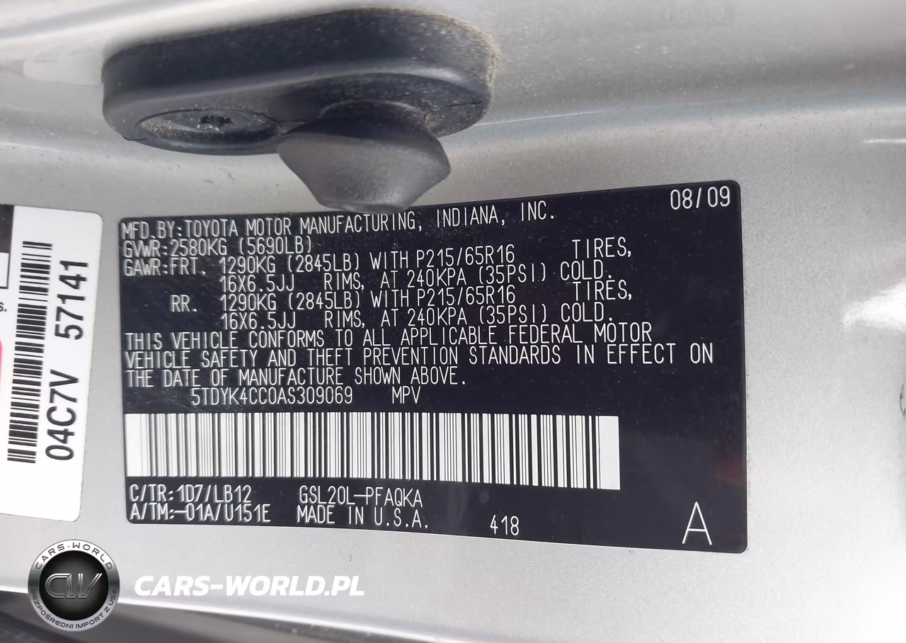 2010 Toyota Sienna Xle VIN:5TDYK4CC0AS309069 - 9