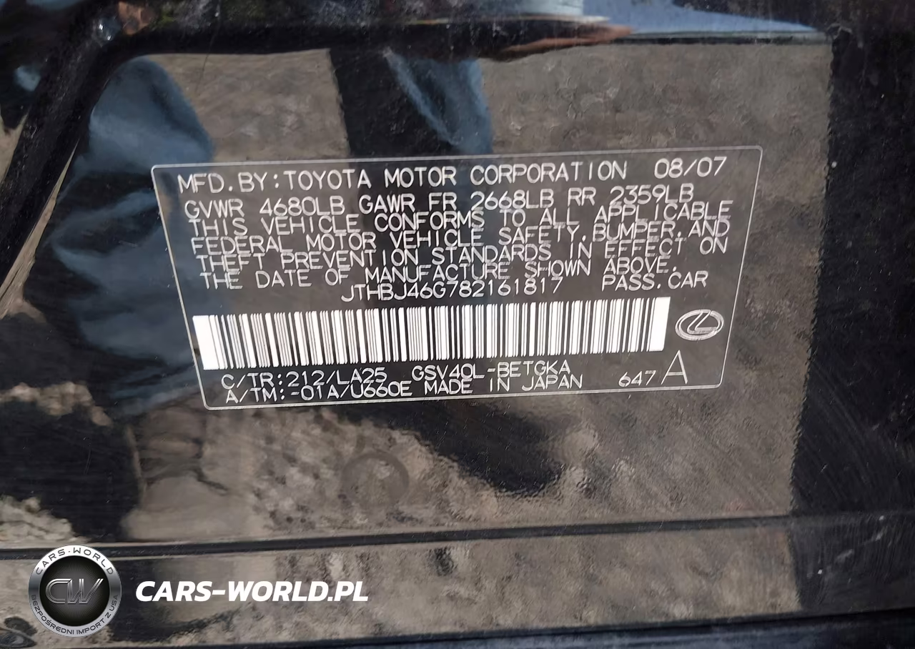 2008 Lexus Es 350 VIN:JTHBJ46G782161817 - 9