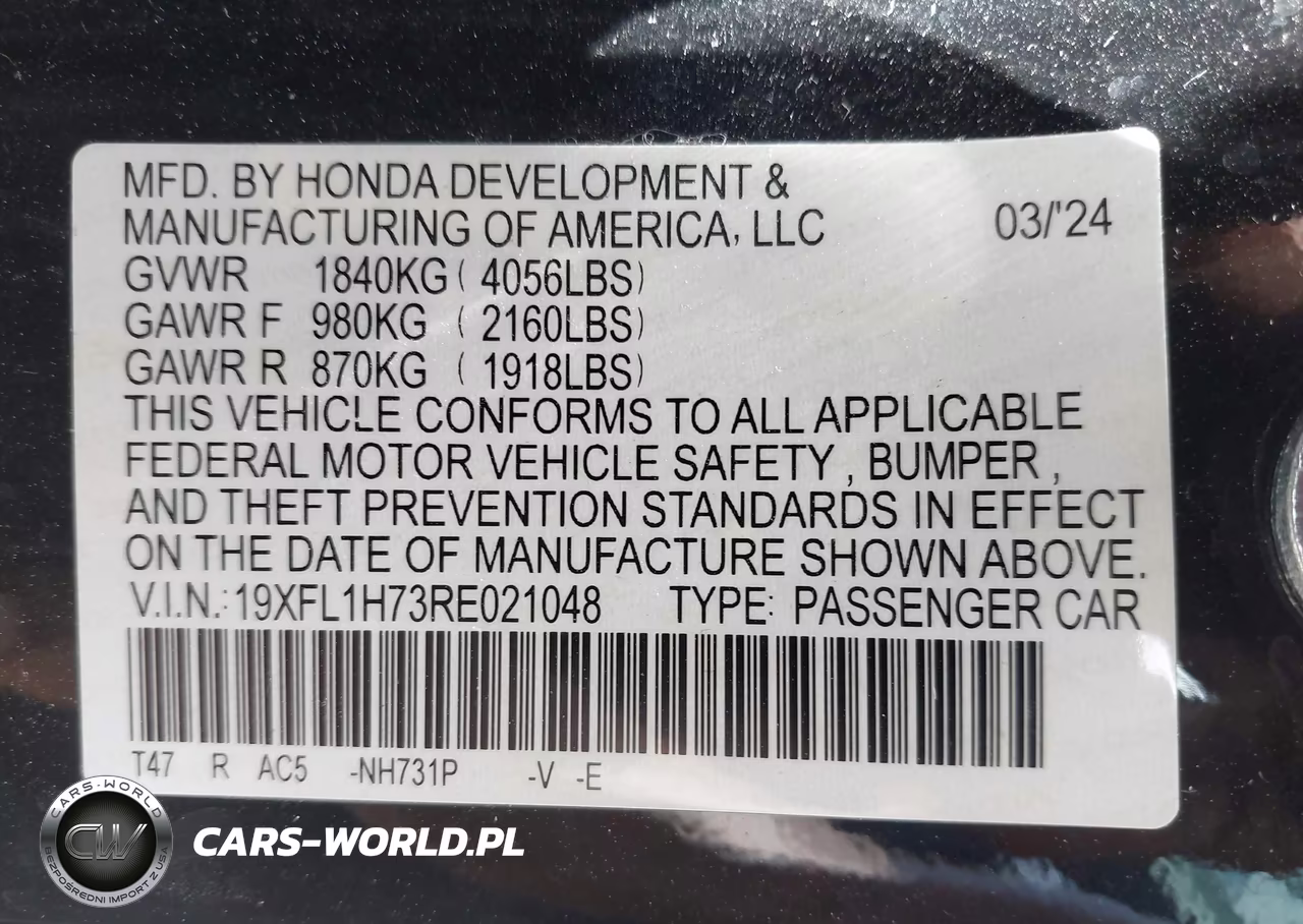 2024 Honda Civic Ex-L VIN:19XFL1H73RE021048 - 9