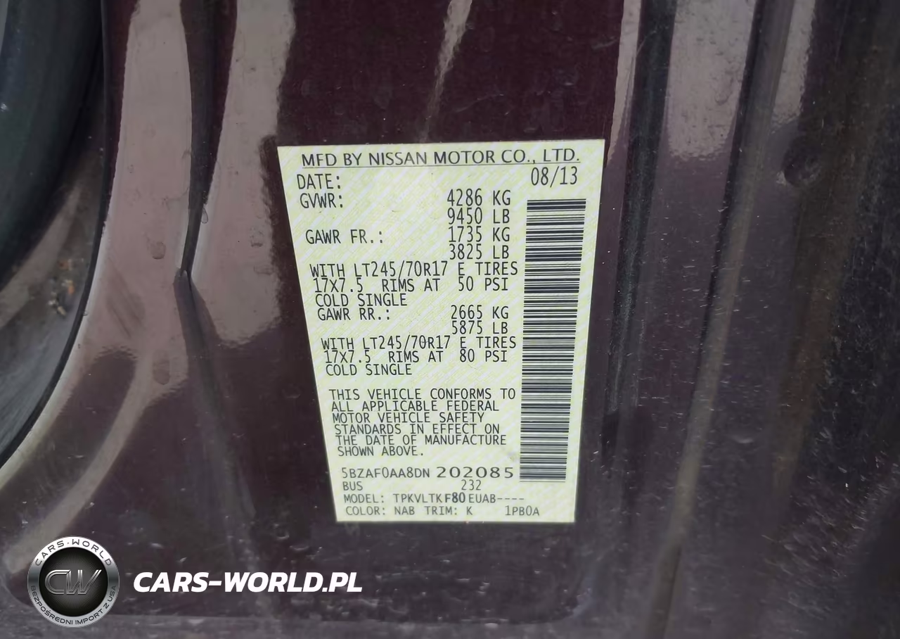 2013 Nissan Nv Passenger Nv3500 Hd Sv V8 VIN:5BZAF0AA8DN202085 - 9