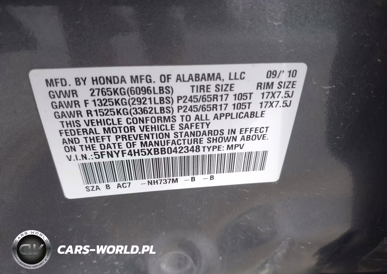 2011 Honda Pilot Ex-L VIN:5FNYF4H5XBB042348 - 9