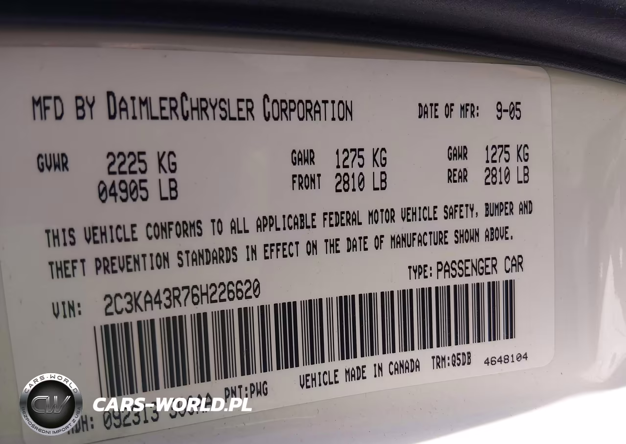 2006 Chrysler 300 VIN:2C3KA43R76H226620 - 9