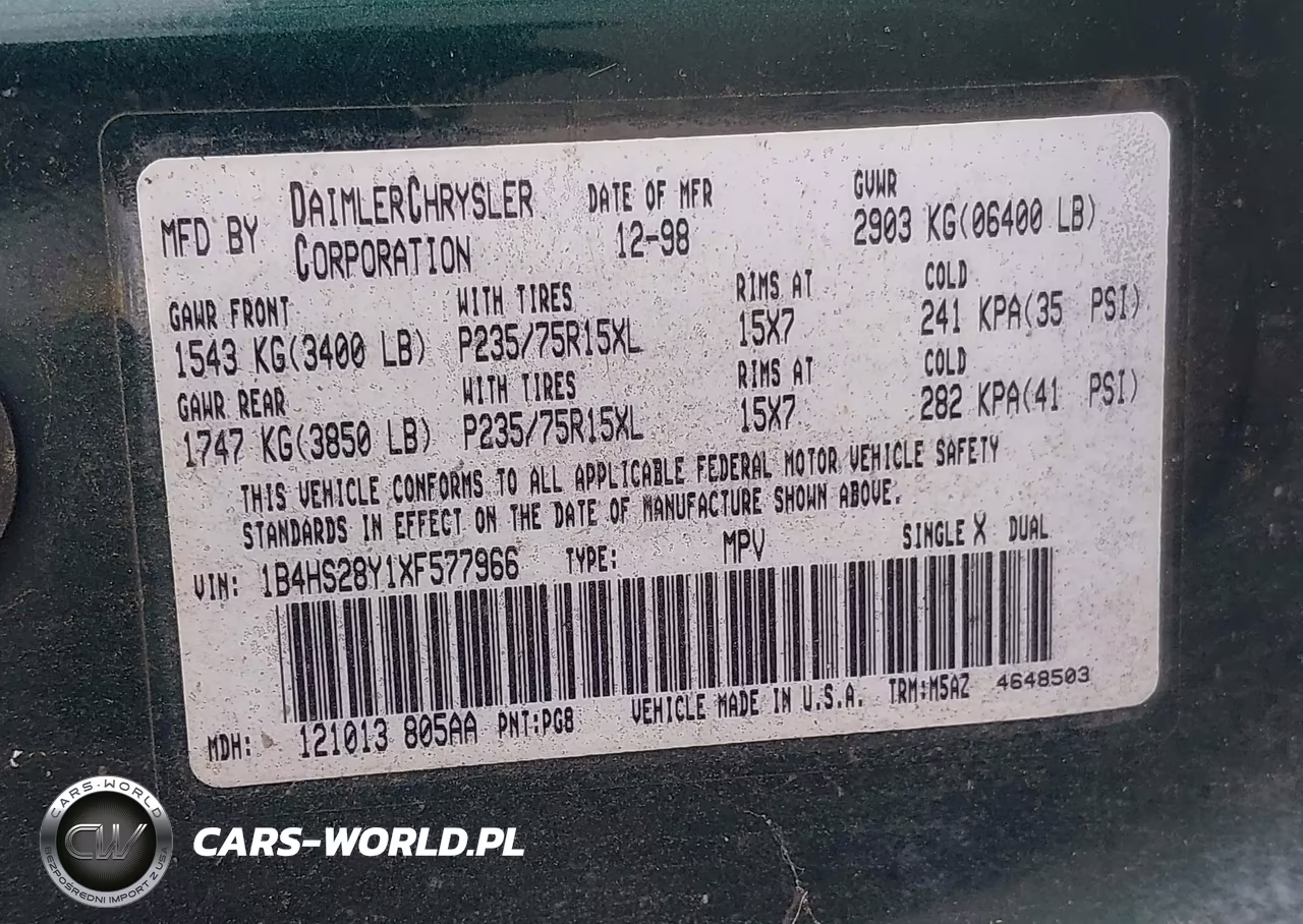 1999 Dodge Durango VIN:1B4HS28Y1XF577966 - 9