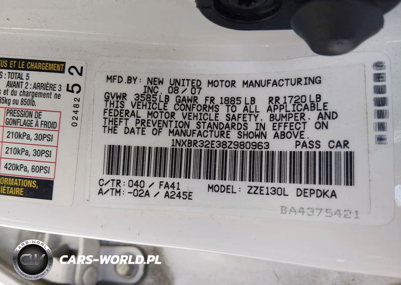 2008 Toyota Corolla Ce VIN:1NXBR32E38Z980963 - 9
