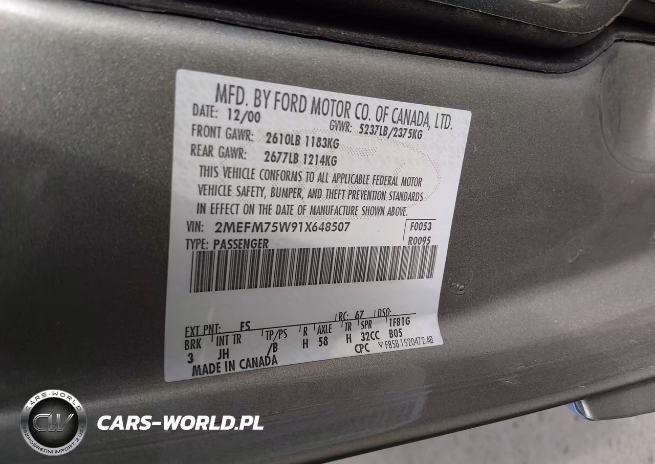 2001 Mercury Grand Marquis Ls VIN:2MEFM75W91X648507 - 9