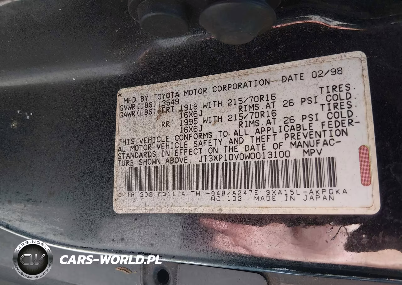 1998 Toyota Rav4 Softtop VIN:JT3XP10V0W0013100 - 9