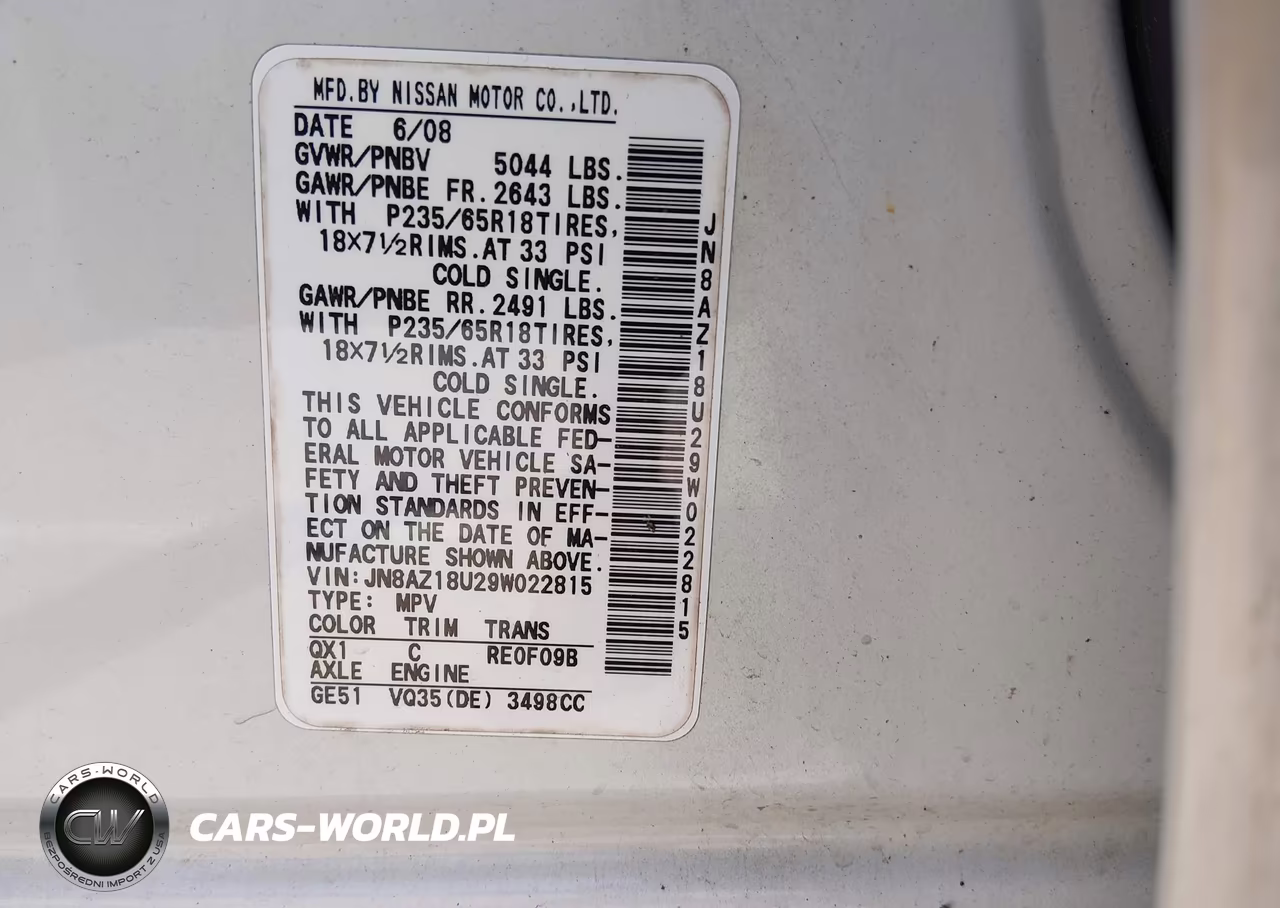 2009 Nissan Murano Sl VIN:JN8AZ18U29W022815 - 9