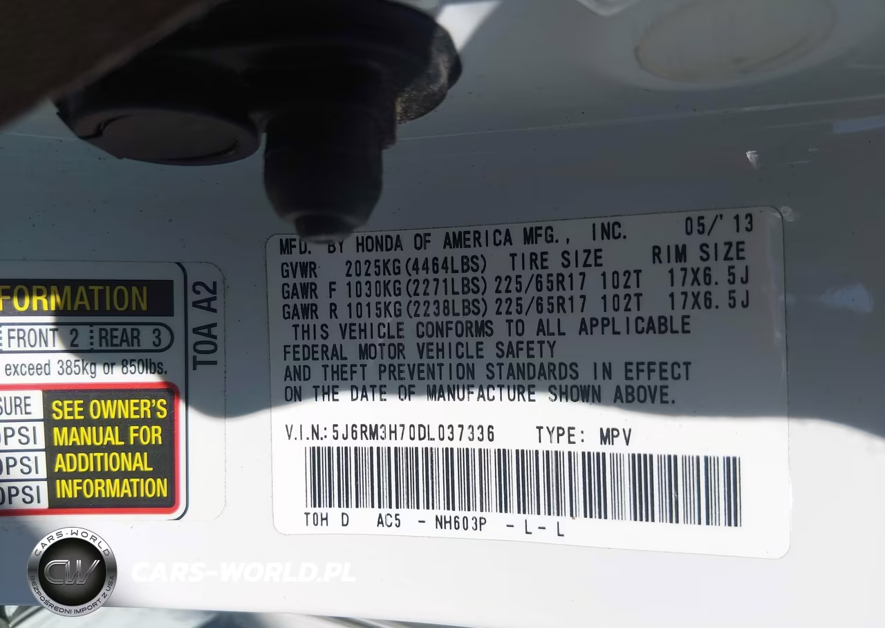 2013 Honda Cr-V Ex-L VIN:5J6RM3H70DL037336 - 9