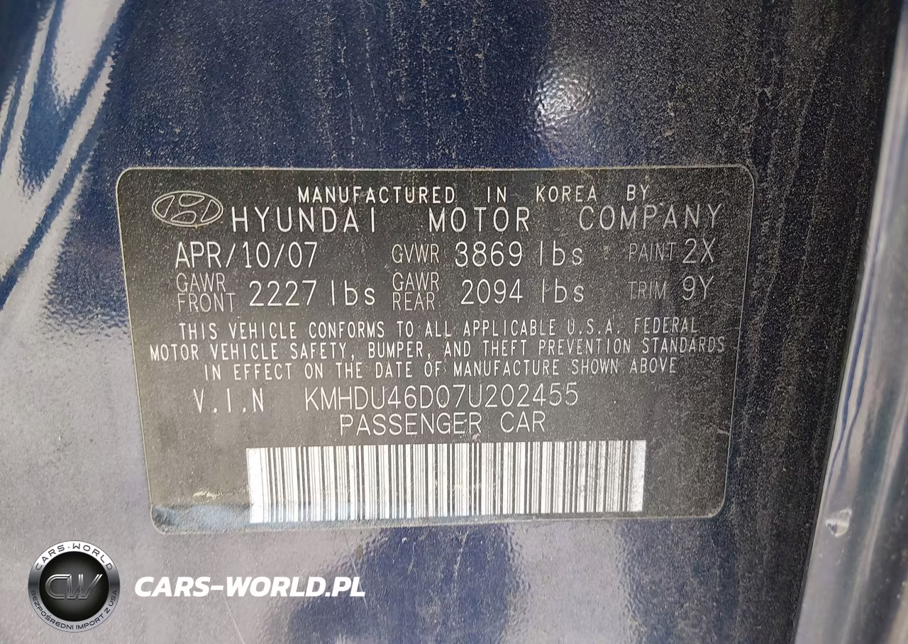 2007 Hyundai Elantra Gls-Ltd-Se VIN:KMHDU46D07U202455 - 9